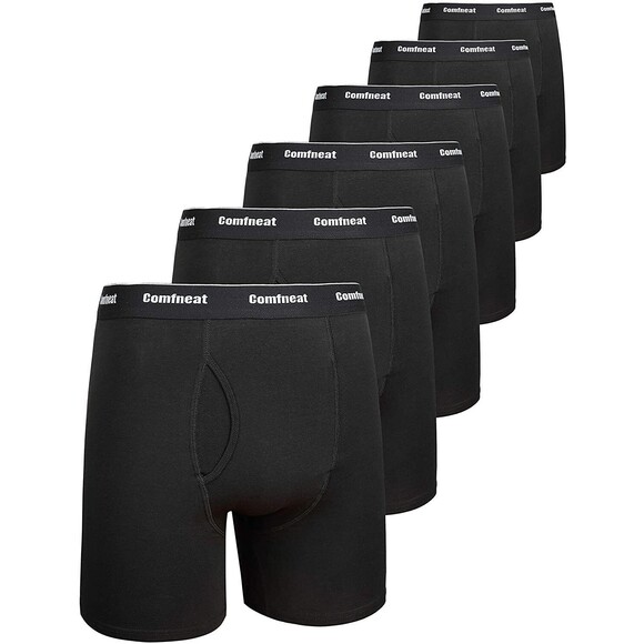 Comfneat Men's Boxer Briefs Black 6 Pack Tagless No Ride-Up Cotton Spandex XXL - Picture 1 of 4